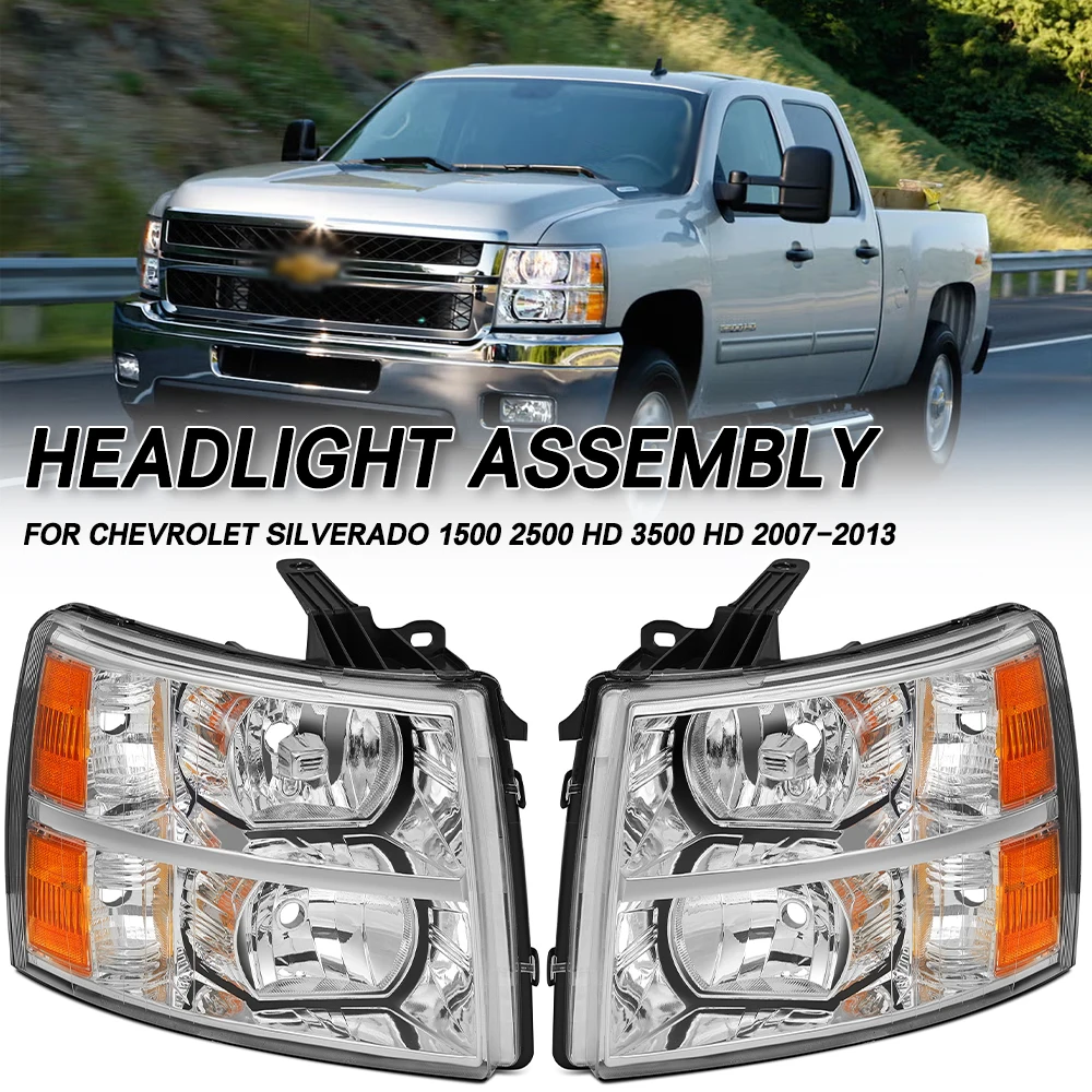 

Pair Headlights For Chevrolet Silverado 1500 2500 HD 3500 2007-20 Front Bumper Head Light Headlamp Driving Headlight