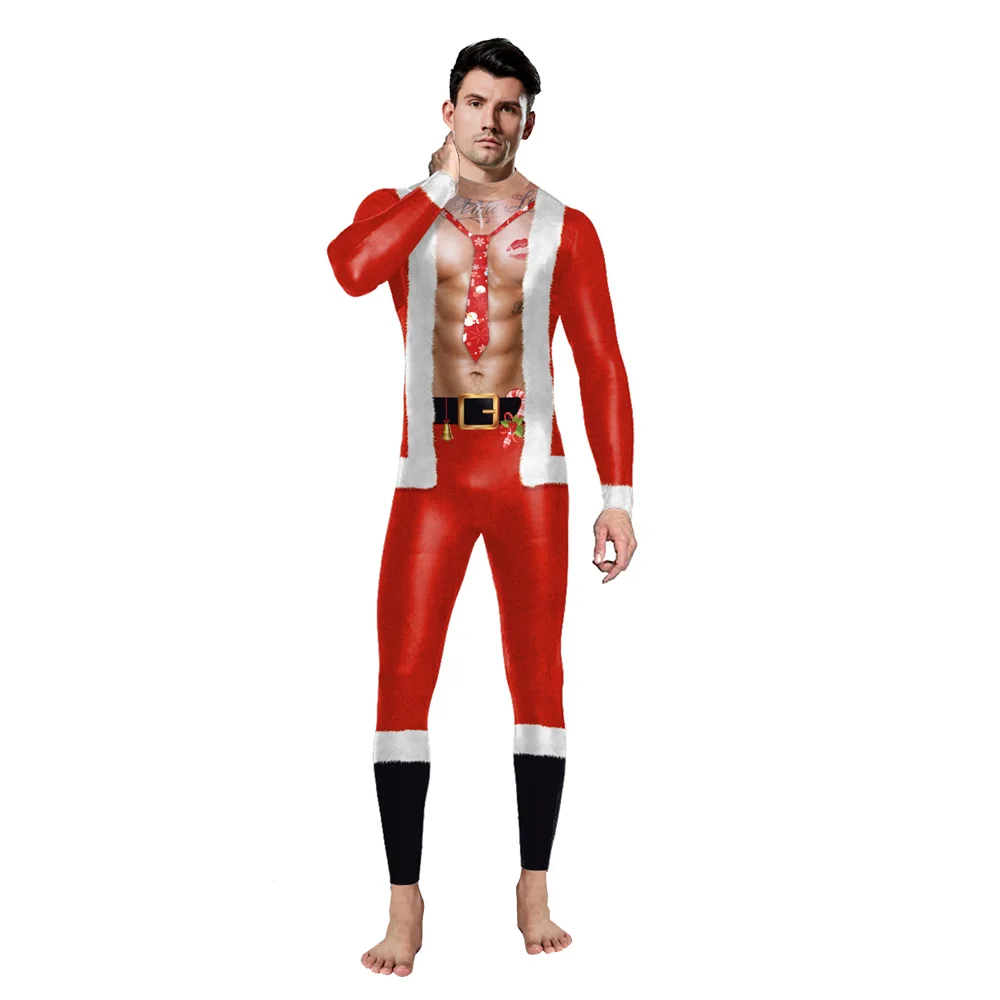 IOOTIANY Damen Herren Weihnachtsmann-Druck Cosplay-Kostüm Sexy Jumpsuit Bodysuit Erwachsenen-Karnevalsparty-Aufführungskleidung 2026 – Detail 5