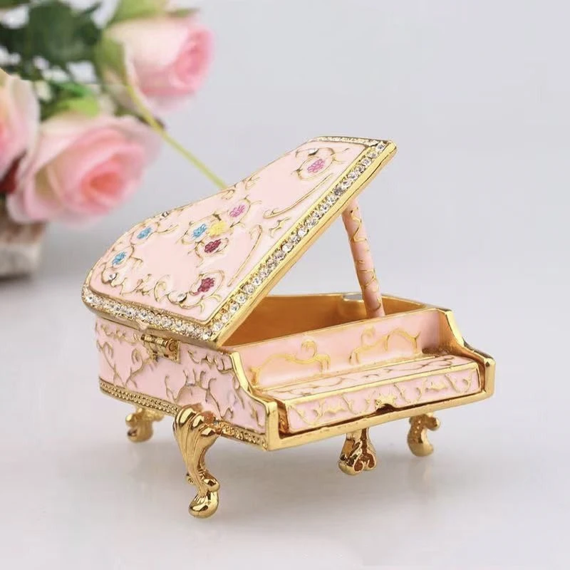 Miniature Piano Cloisonné Enamel Jewelry Box Handmade Vintage Rings Storage Boxes Home Decor Ornaments Festival Birthday Gifts