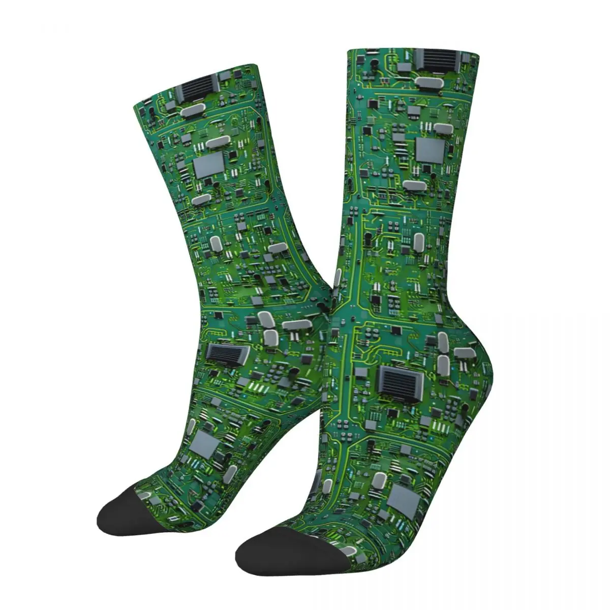 Vintage Computer Circuit Board Technology Gamer Data IT Pattern Men\'s compression Socks Unisex Street Style Seamless Crew Sock