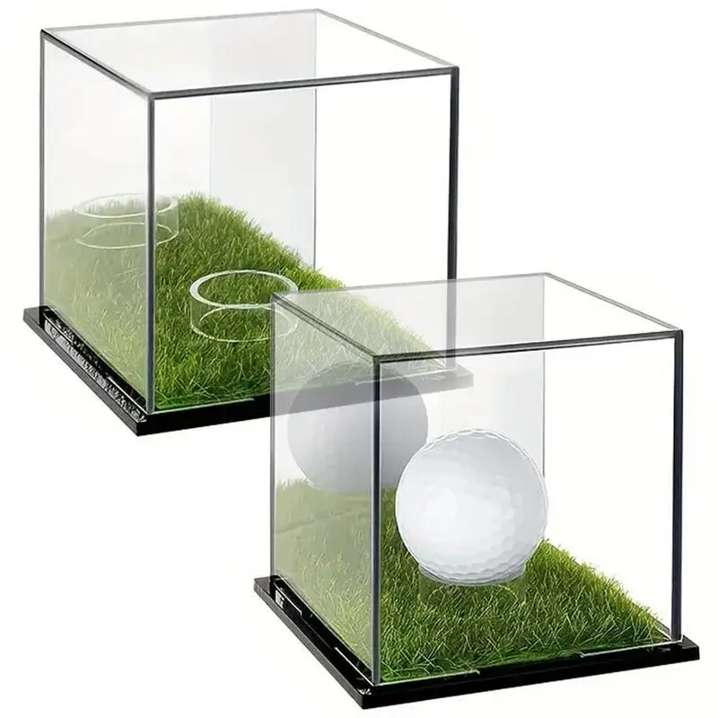 Clear Golf Ball Holder 2X Acrylic Single Golf Ball Stand Dust Protection Square Case For Enthusiasts Storage Box For Baseball