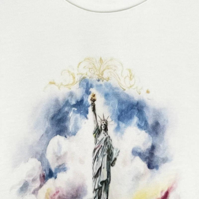 Saint Tshirts Oil Painting Sculpture Print White Round Neck Short Sleeve Casual Loose Streetwear Men Women Summer Top Tees