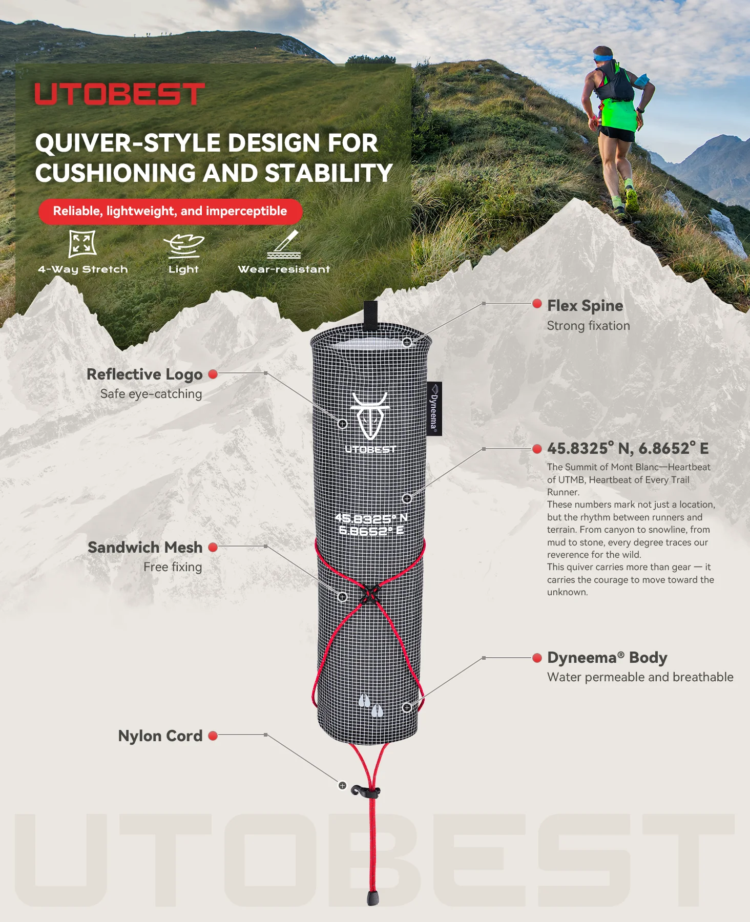 UTOBEST UTR003 Trekkingstöcke-Tasche Dyneema Wanderstöcke-Aufbewahrungstasche Wanderstockhalter für Outdoor-Reisen Wandern Klettern – Detail 2