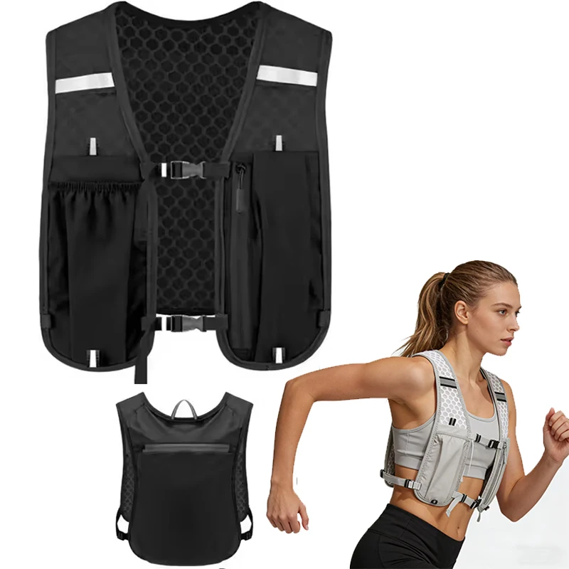 New Running Water Bottle Storage Vest Lightweight Running Vest Reflective Hydration Water Chest Pack With Phone Holder