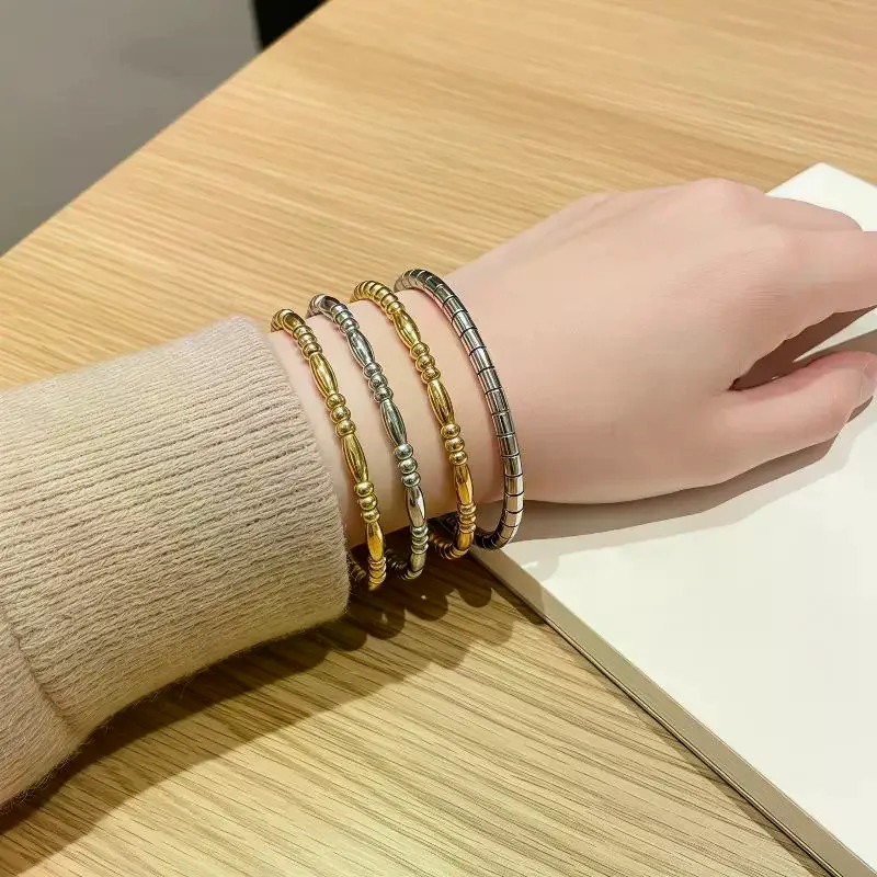 Minimalist Gold Silver Beaded Bracelets Stainless Steel Stackable Dainty Jewelry for Women Wedding Guest Wear