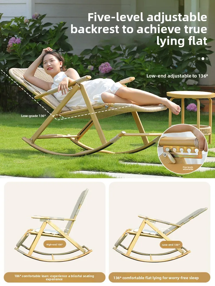 Rocking chair Reclining Sitting and sleeping dual-purpose folding chair Balcony Outdoor courtyard rattan Rocking cha