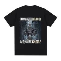 Human By Chance Alpha By Choice Wolf Funny Meme T Shirts Men's Casual Cotton Vintage Short Sleeve Oversized T-shirts Streetwear