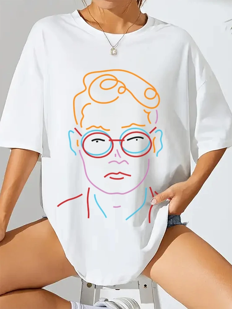 Summer America Style T-Shirt O Neck Short Sleeve Cotton Graphic Tees Y2k Clothes With Colorful Man Face Harajuku Street Wear