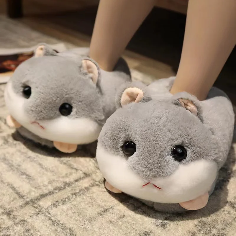 Cute Cartoon Hamster Plush Doll Slippers Animal Lovely Soft Stuffed Cotton Shoes Warm Winter Indoor Anime Slides