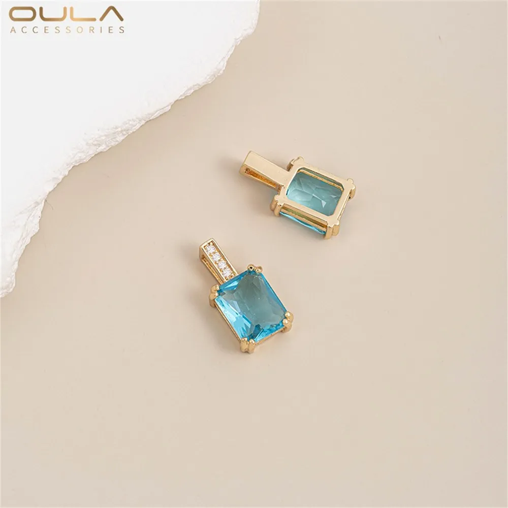 1pcs 14K Real Gold Plated Rectangular Zircon Pendant, Fashion Pendant for Necklaces, DIY Handmade Clavicle Chain Pendant