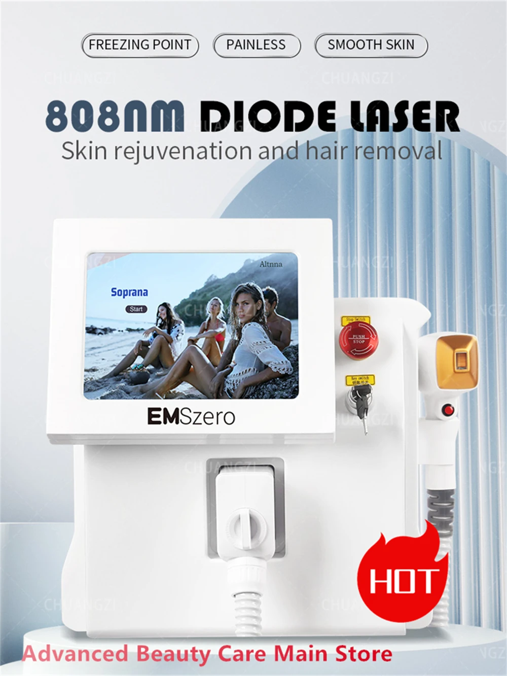 

Ice Titanium Painless Permanent Diode Laser Hair Removal Device New 3500W 808nm Whole Body Professional Hair Removal Machine