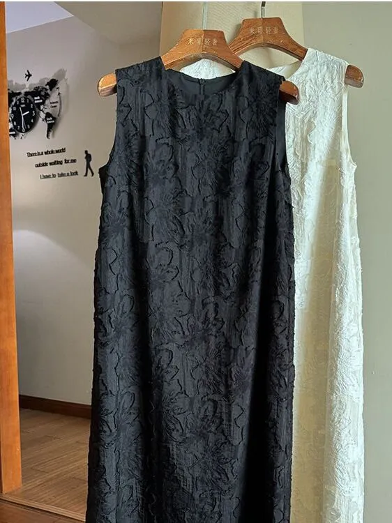 plus Size Women's Summer Loose Vest Dress Maxi Skirt Korean Style Sleeveless round Neck A-Line Dress for Heavy Girls