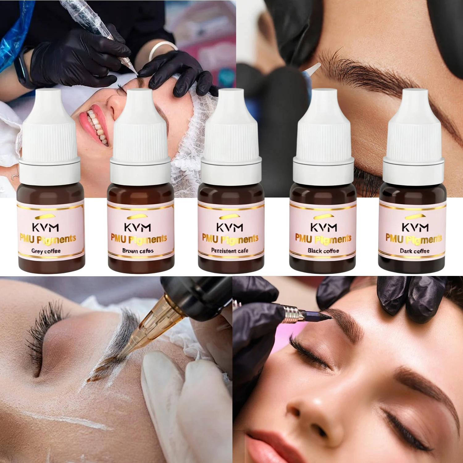 5 Colors 5ML Tattoo Liquid Pigment Semi Permanent Makeup Black Brown Eyebrow Tattoo Ink for Natural Brows & European Skin Tones