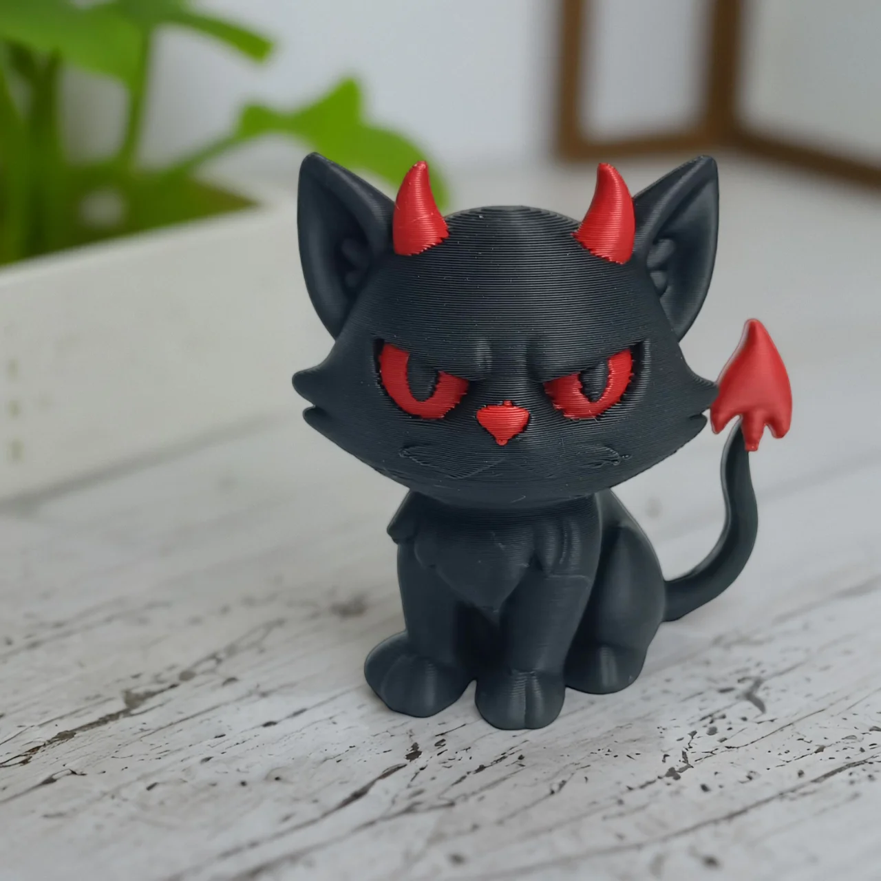 Gothic Black Red Devil Cat Statue with Horns Tail,Cute Angry Cat Figurine, Halloween Christmas Home Office Desk Decor Gift