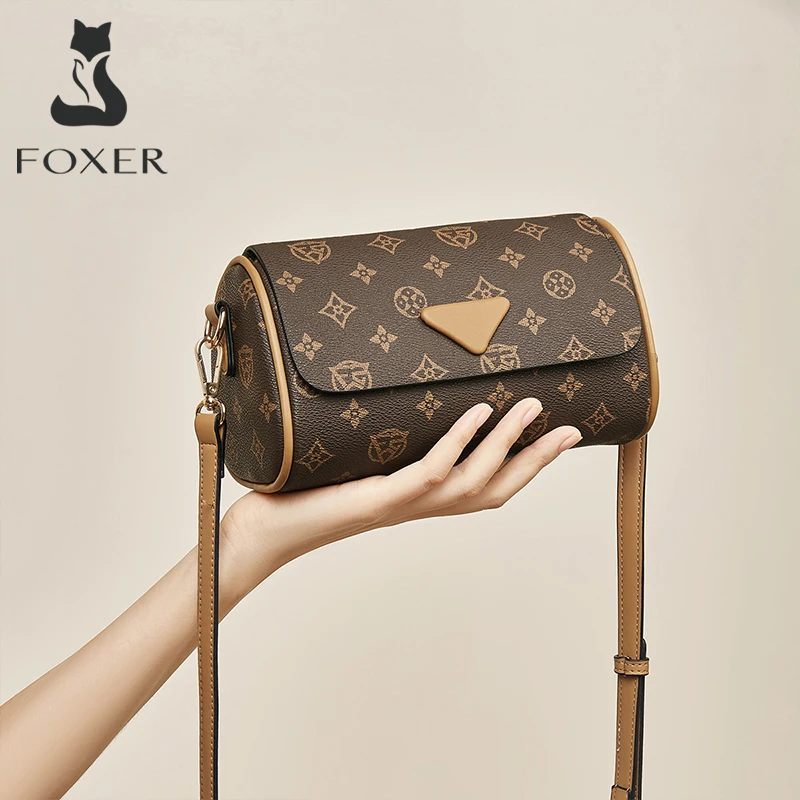

FOXER Women Crossbody Cylindrical Bag 2025 Monogram Fashion Female Small Shoulder Purse Travel Bag for Girl