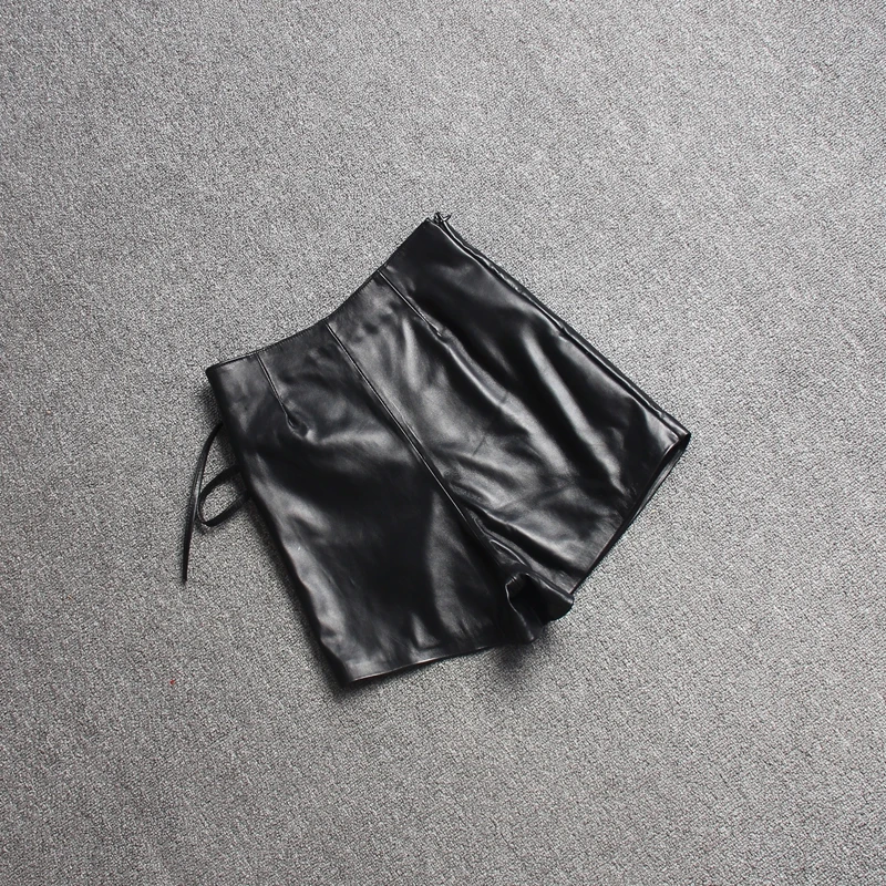 YR!Free shipping,fashion soft sheepskin shorts.women street genuine leather Culotte.Brand lady divided skirt.leather shorts