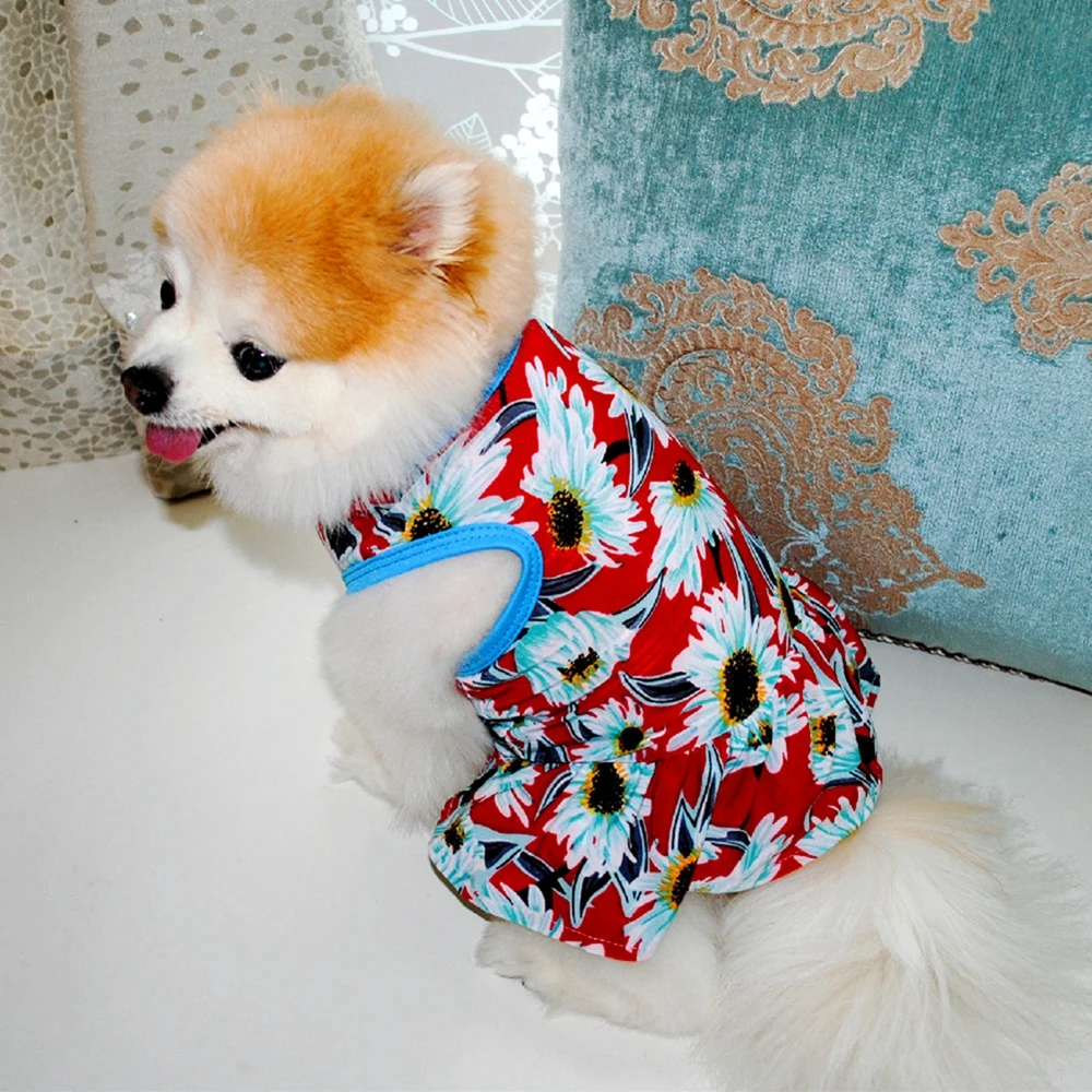 Dog Dress Spring Summer Floral One-piece Pet Skirt Soft Breathable Polyester Seaside Outfit Cute for Home Outgoing Puppy Party