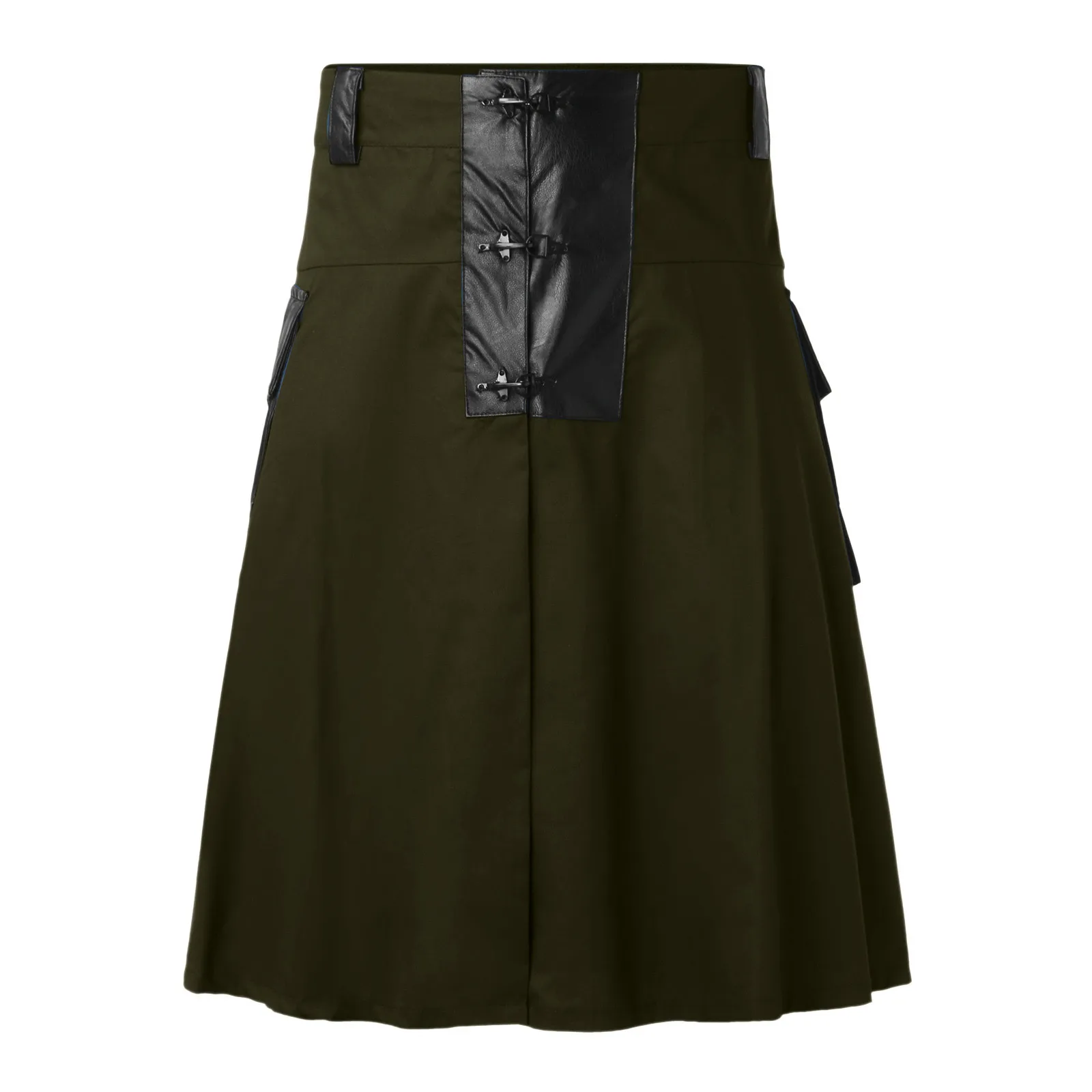 Male Scottish Style Solid Color Pocket Decorate Pleated Skirt Fashionable Casual Medieval Retro Half Bodies Skirts For Men