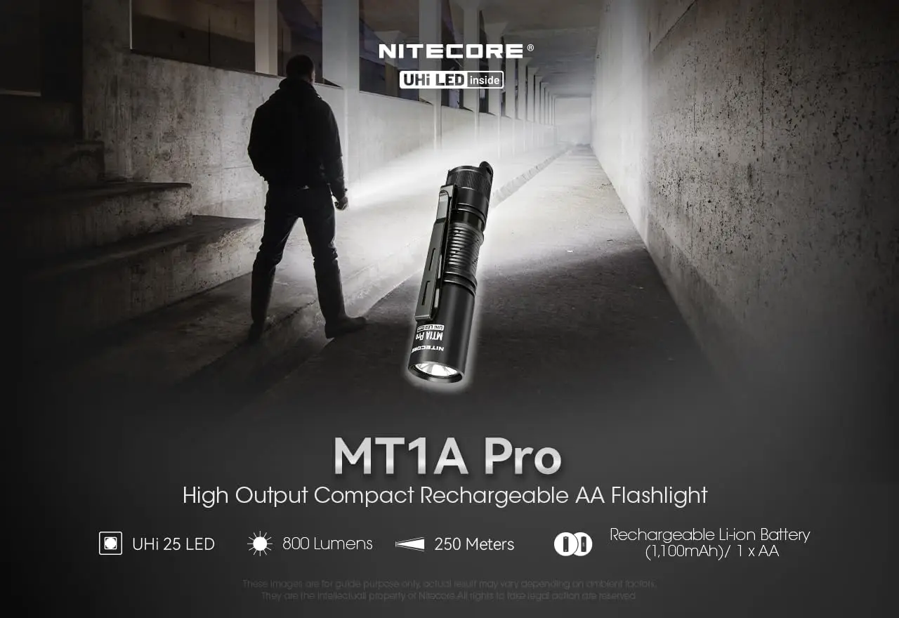 MT1A Pro 800 Lumen EDC مصباح يدوي Penlight، USB-C قابل لإعادة الشحن، بطارية AA 1x