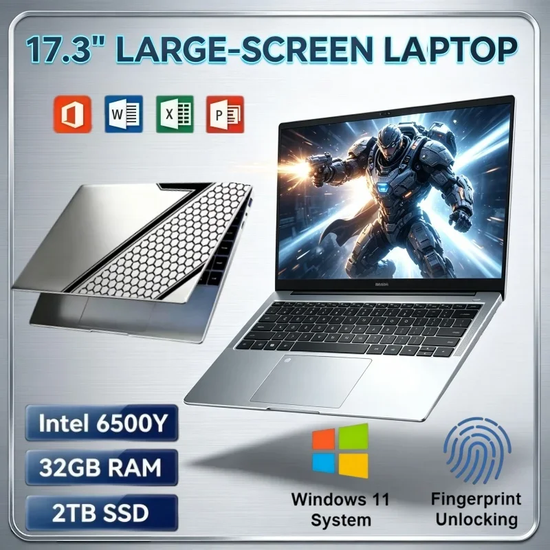 17.3 Inch Large Screen Lightweight Laptop Intel 6500Y 32GB 2TB Windows 11 Notebook For Home Daily Use