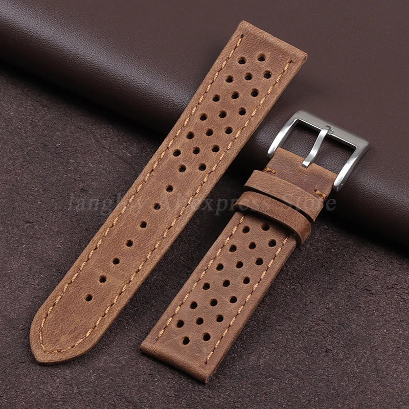 Genuine Cowhide Leather Strap Soft Breathable Retro Wristband for Samsung Galaxy Watch 6 5 4 for Seiko 18mm 20mm 22mm Bracelet