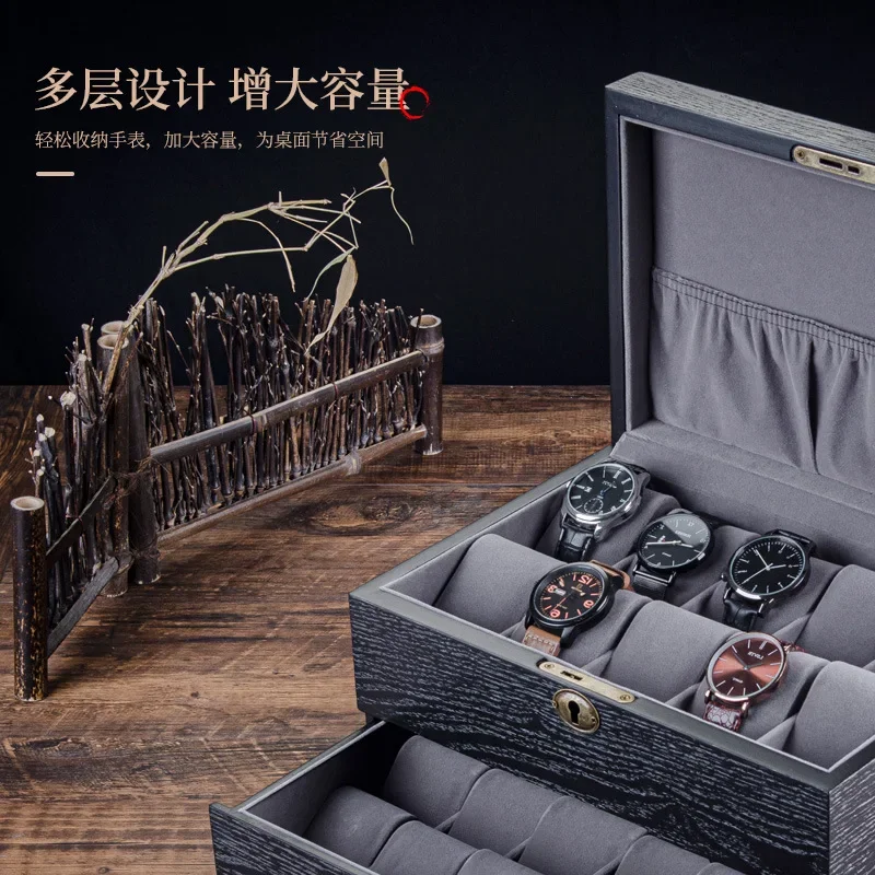 Luxury Ash Wooden Watch Boxes Storage Organizer Box 20 Slots Jewelry Mechanical Watches Box with Lock Case Wood Display Gift