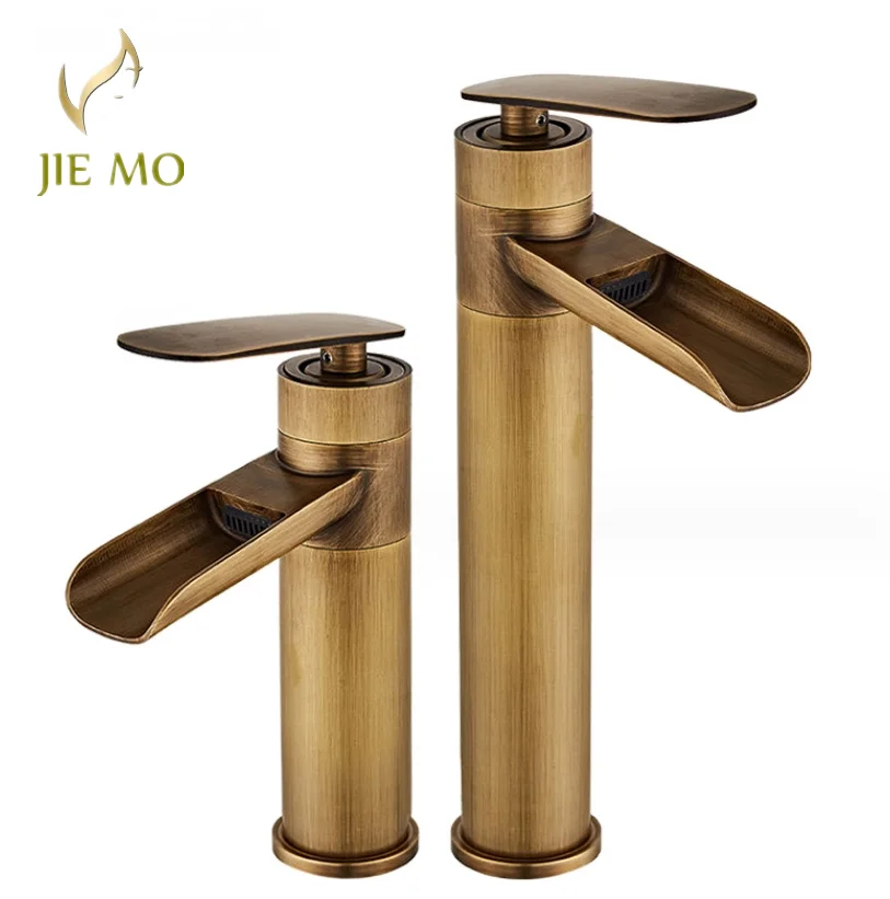 

Antique brass waterfall basin single-hole faucet bathroom cabinet Bathroom household hot and cold anti-splash faucet