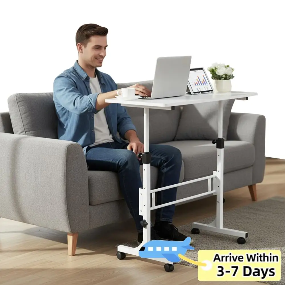 

Standing Desk Adjustable Height Mobile Stand Up Desk with Wheels (White)