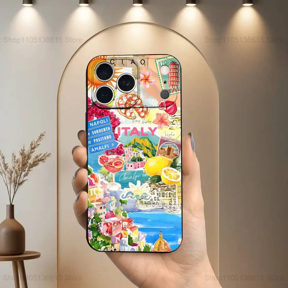 Funda de teléfono griega Aegean Sea Art para iPhone 17,16,15,14,13,12,11 Plus,Pro Max,XS,X,XR,SE,Mini,8,7, funda negra de silicona suave