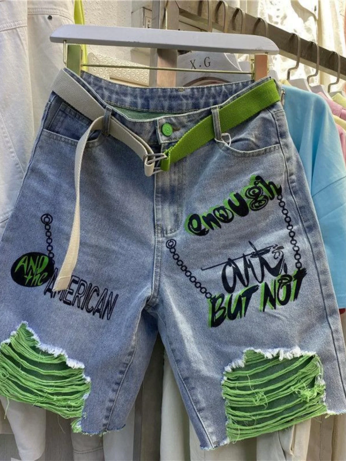 

plus Size 300 Pounds Retro Hole Denim Shorts Slim Wide Leg Pants Straight Five Casual Jeans Men's Summer Clothing Jeans