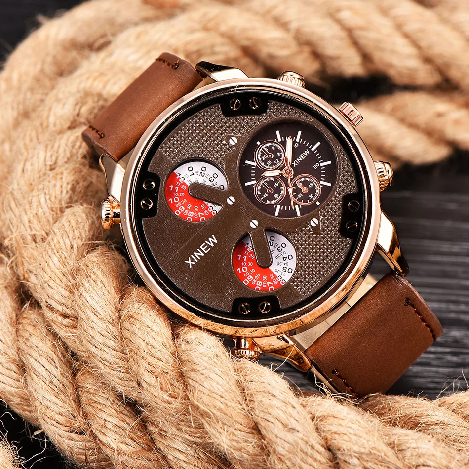 Relogio Masculino Men XINEW Brand Watches Reloj Hombre Students Boys Fashion Leather Band Gifts Quartz Watch Black Montre Homme