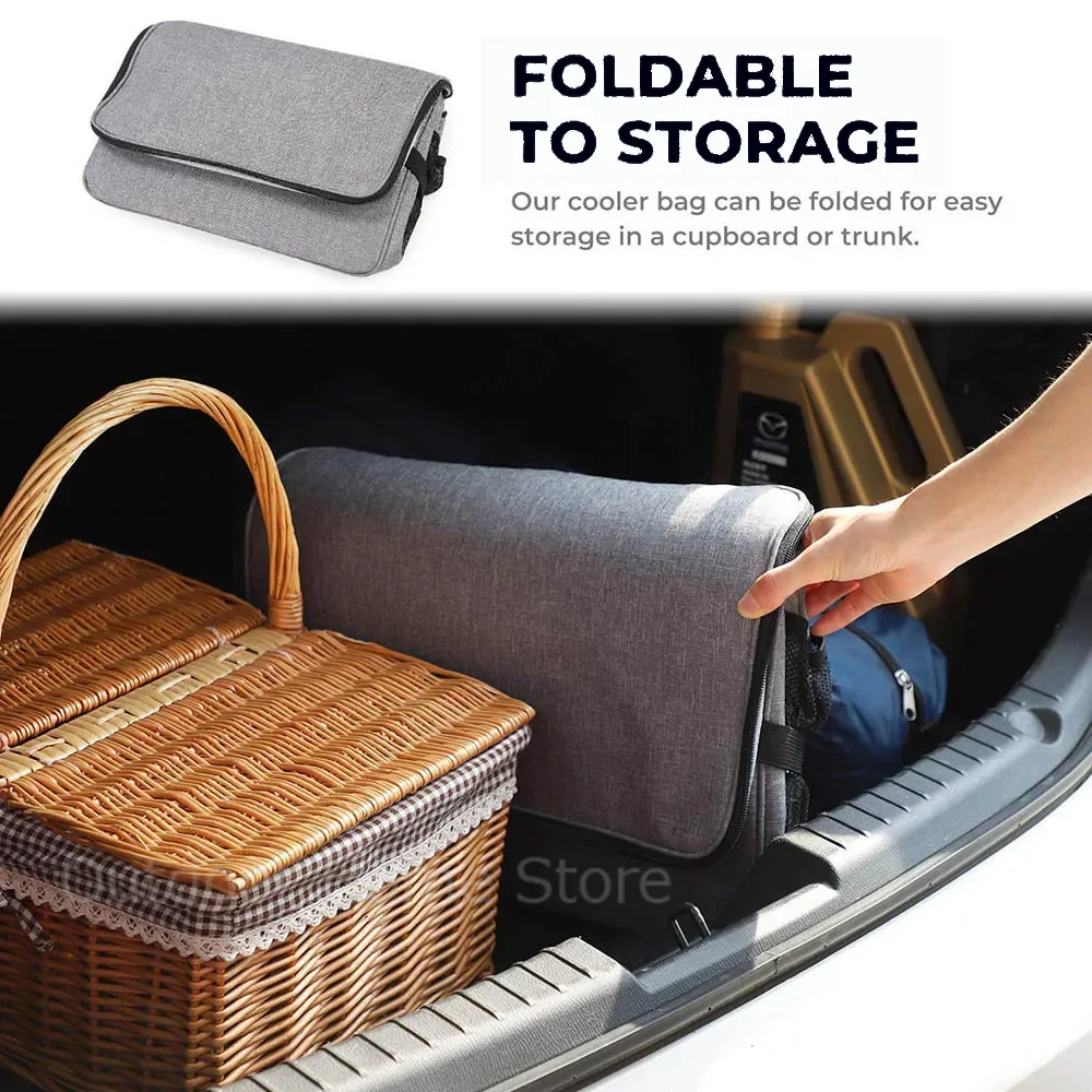 Portable Thermal Lunch Organizer Pull Rod Food Cooler Insulated Storage Box Folding Storage Containers Camping Large Storage Box