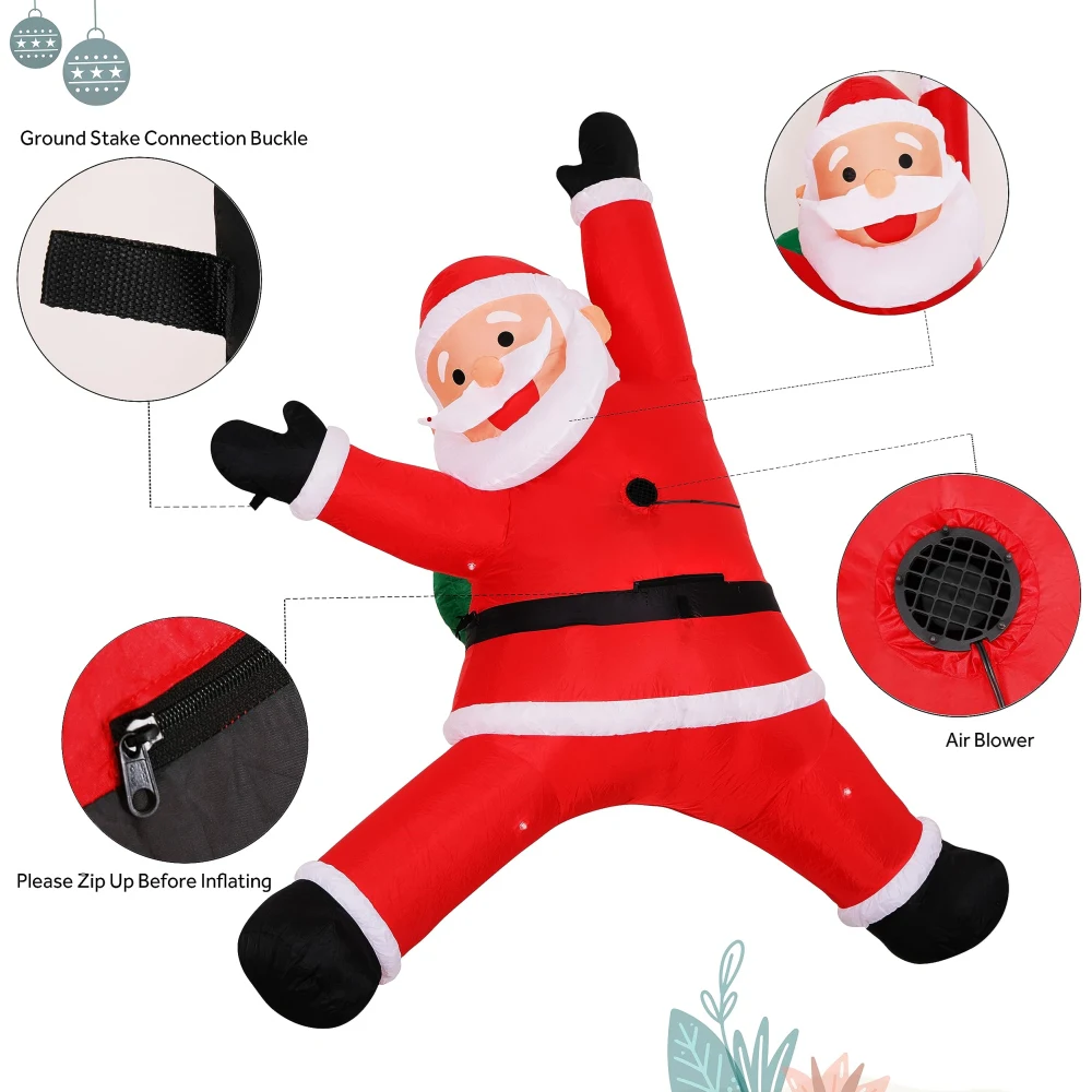 2 متر/3 متر نفخ تسلق الجدار سانتا كلوز تحمل هدية حزمة نموذج المدمج في أضواء LED حفلة عيد الميلاد نافذة الديكور الدعائم