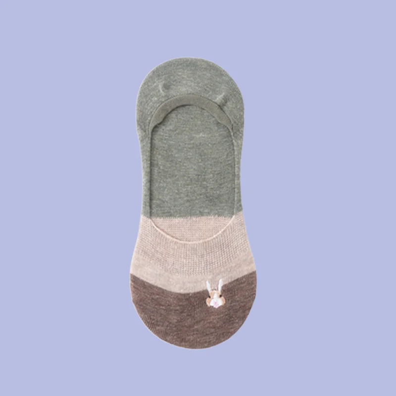 Chaussettes Bateau Femme, Lapin Brodé, Animal de Dessin Animé Mignon, Invisibles, Rayées, Nouvelle Collection 5/10, 2024 Paires