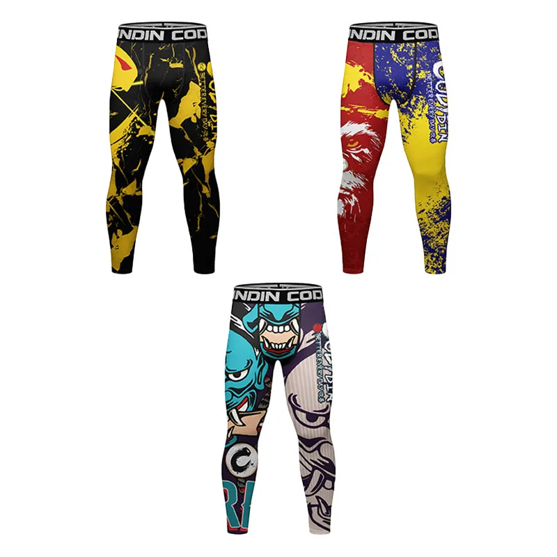 Men's Running Leggings Full Sublimaion Gym Workout Training Jogging Trousers Kickboxing wear MMA Compression Pants Tight Spats