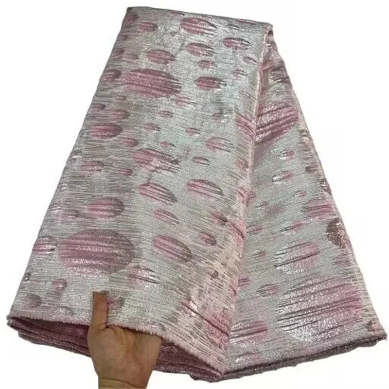 Pink New African Brocade Lace Jacquard Fabric Nigerian Floral Damask Cloth Organza French Tulle Net Dress Tissus Material