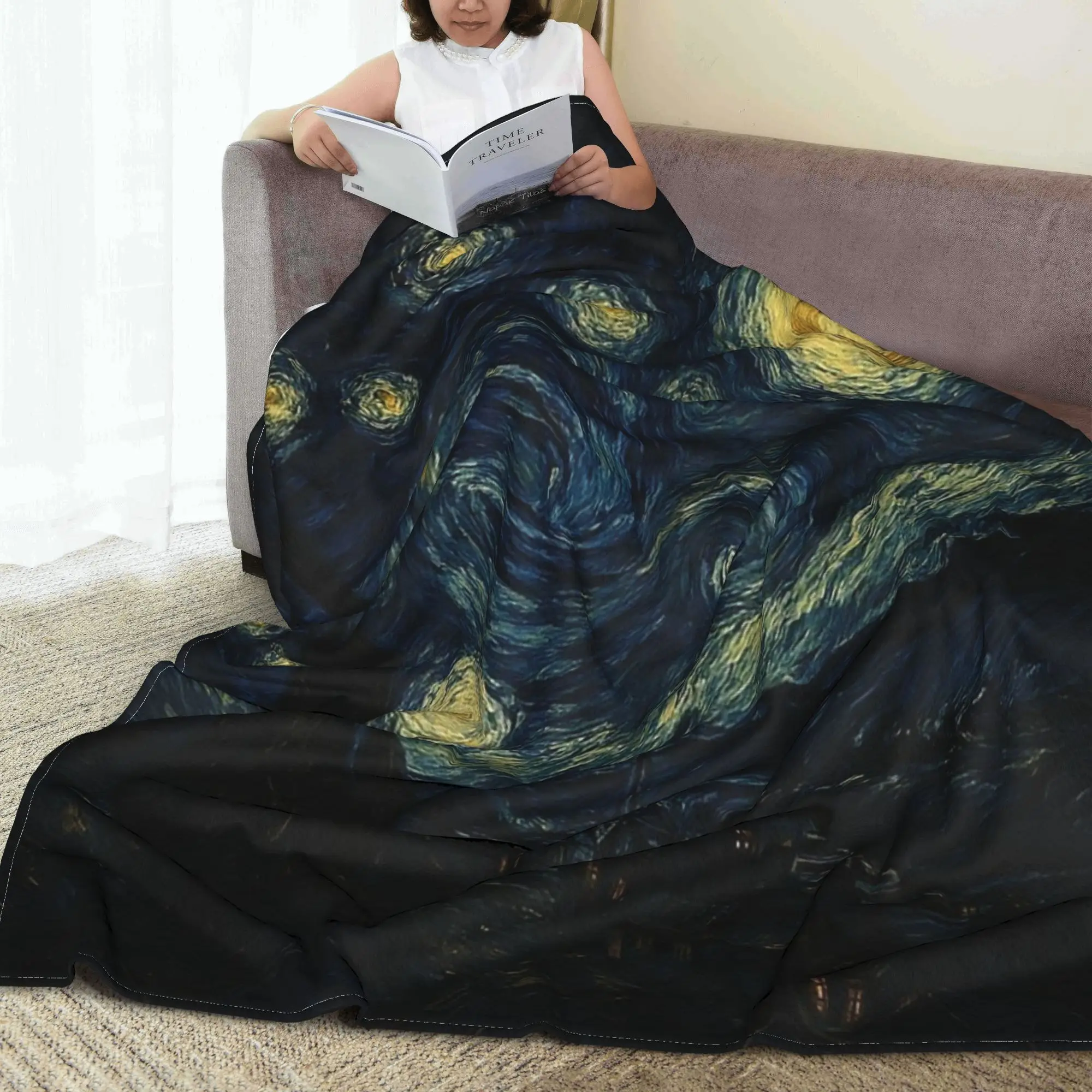Vincent Van Gogh Starry Night Star Famous oil Painting Blankets Flannel Throw Blanket for Couch Bedding Travel Throws Bedspread
