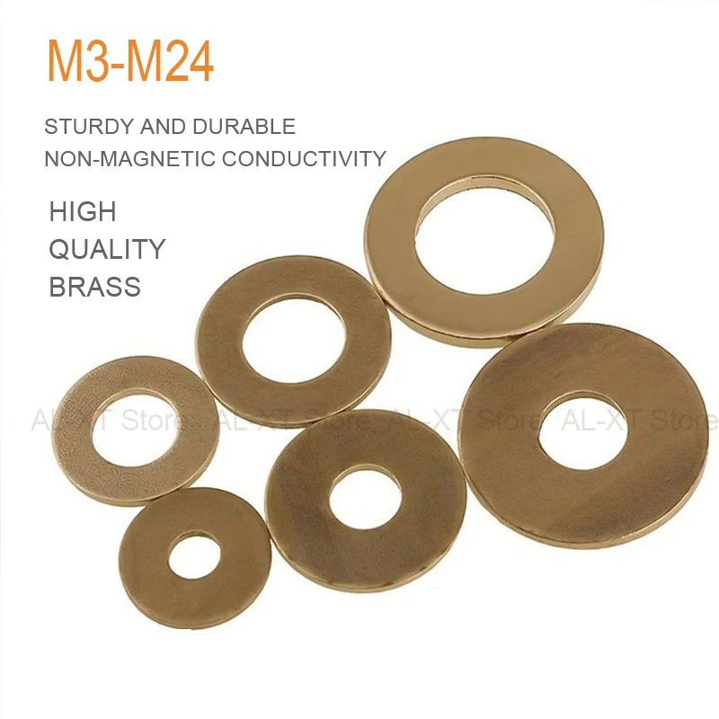 M2 M3 M4 M5 M6 M8 M10 M12 M14 M16 M22 M24 GB97 Solid Brass Flat Washers Plain Brass Gasket Metal Screw Flat Gasket Thick 0.4~3mm