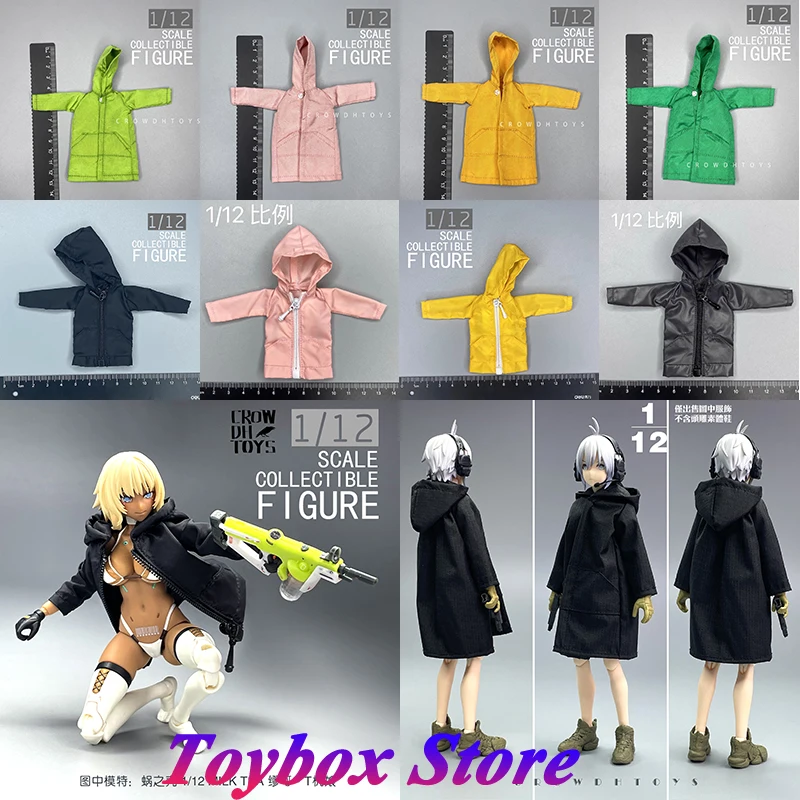 

1/12 Milk Tea Mobile Suit Girl Mini Solid Color Hoodies Coat Zipper Design Long Raincoat Toys Accessory For 6" Figure Body