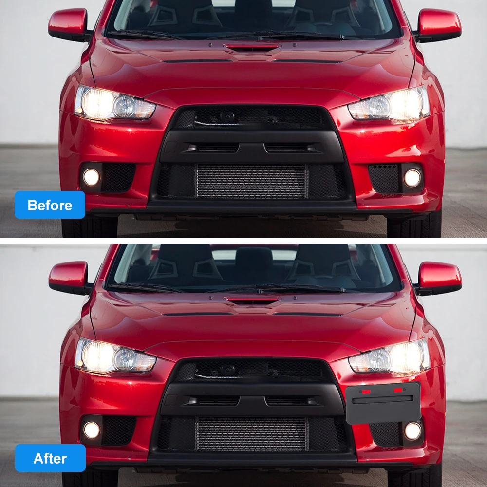 For Mitsubishi Lancer GTS EVO X 2008-2018 Car Front Bumper Look License Plate Frame Relocator Base Black Car Accessories