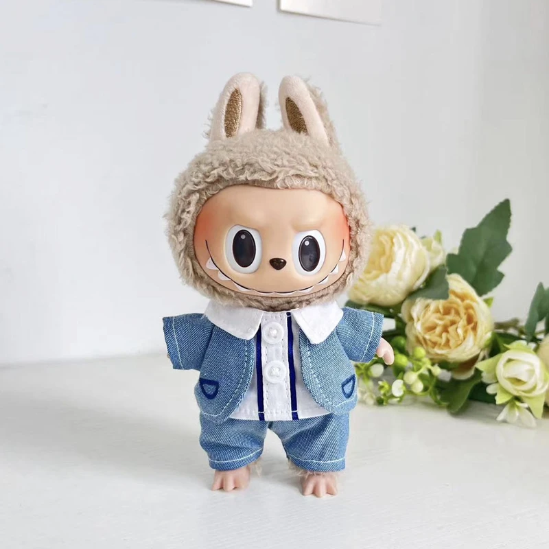 Mini Plush Doll Clothes for Kids, 17cm, Cute Outfit Acessórios para Coreia Kpop Exo Labubu Idol Dolls, Tops e Calças, DIY Clothing, Gift