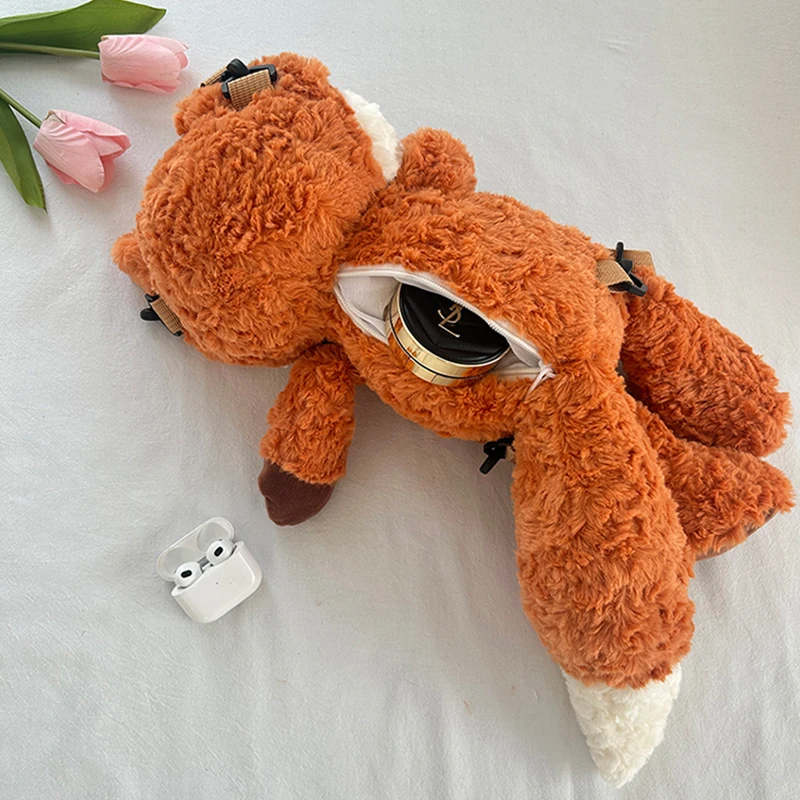 만화 여우 봉제 인형 배낭 핸드백 Kawaii 귀여운 동전 지갑 여행을위한 부드러운 Crossbody 가방 하이킹 소녀 어린이 선물