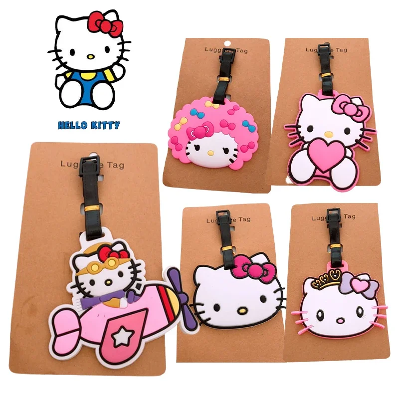 Hello Kitty Luggage Tag Travel Boarding Pass Silicone Cartoon Anime Cute Bag Identification Pendant Portable Label Anti-lost New