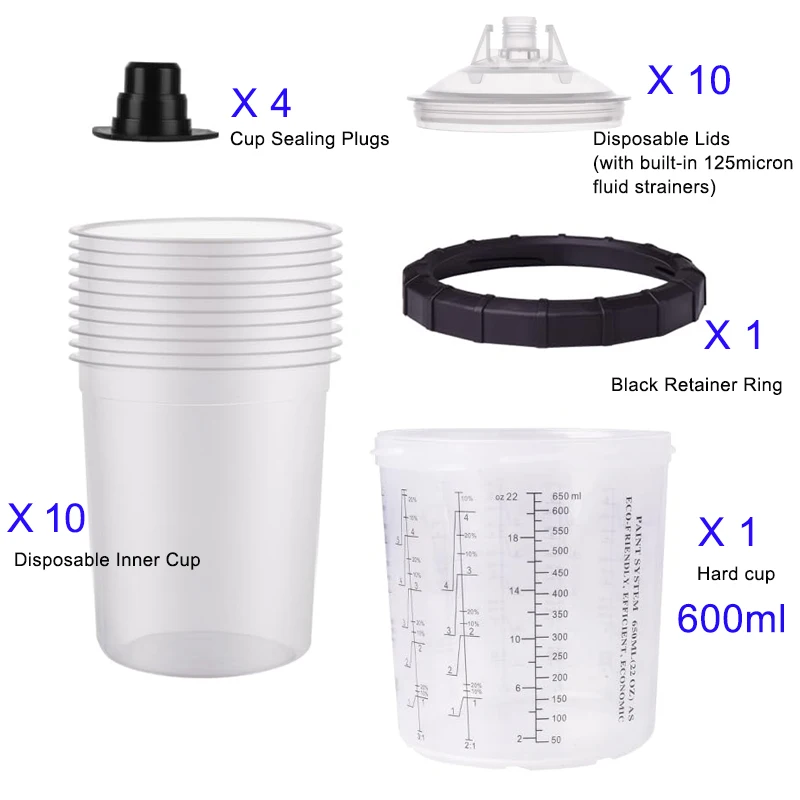 Imagem -03 - Copo de Pistola de Pintura Descartável com Forros e Tampa Pulverizador de Pintura Copo de Mistura para Pintura Automática 200 ml 400 ml 600ml 800ml