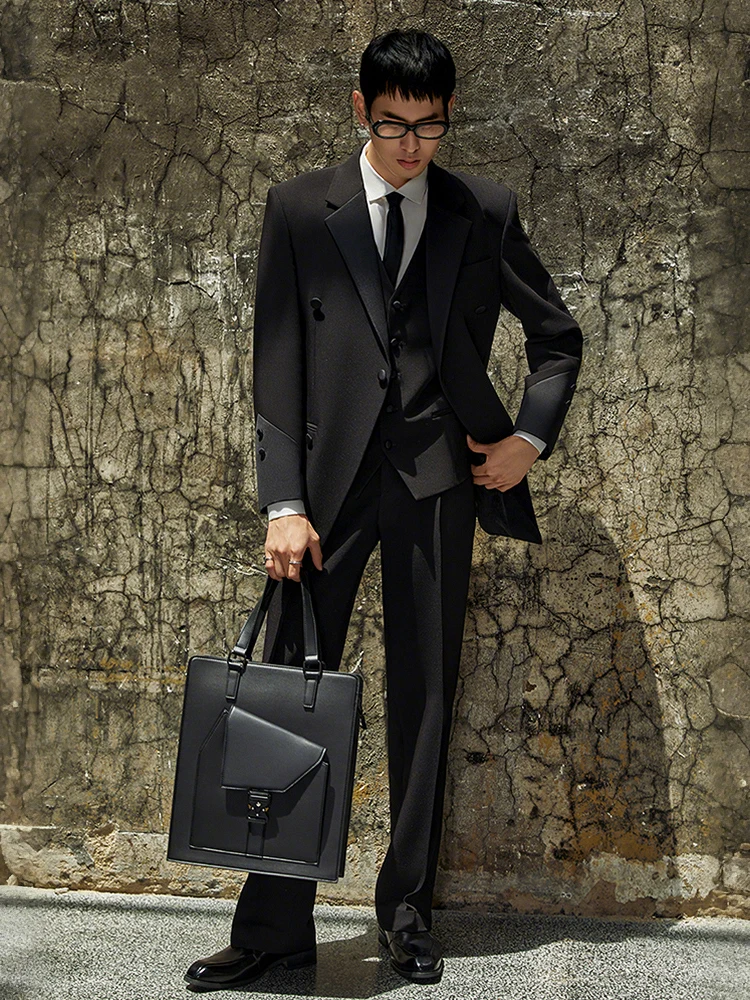 

Мужской черный костюм, однобортный свадебный смокинг жениха, деловой деловой наряд для офиса, банкета, мастер церемоний MC