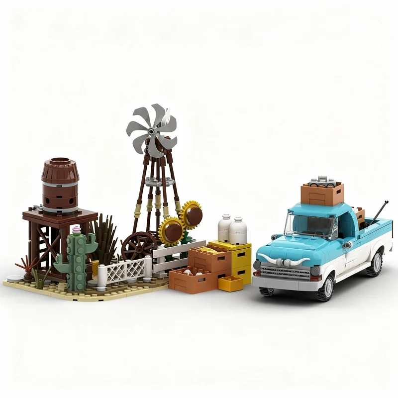 547 stks MOC Texas Farm Truck Windmolen Auto's Model Bouwstenen Constructie Kerstcadeaus DIY Idee Creatief Speelgoed Onderwijs