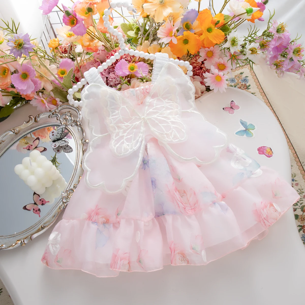 Summer New Sweet Butterfly Baby Girl Princess Dress, Pink Flower Children'S Sleeveless Clothes (9 Months -3 Years Old)