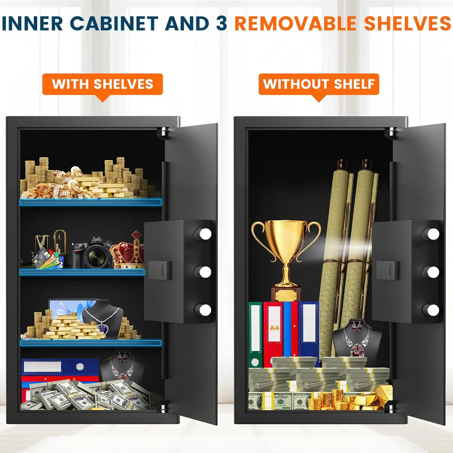 5.0 Cuft Large Fireproof Safe, Home Safes Fireproof Waterproof With A4 Fireproof Bag, Digital Keypad, Spare Keys, Smart Alert, M