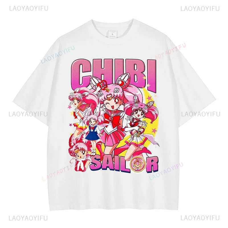 Anime Sailor Moon Cartoon Tshirt Chibiusa T Shirt Vintage Streetwear Manga Short Sleeve Girl Tops Tee Woman Cartoon Cotton Tops