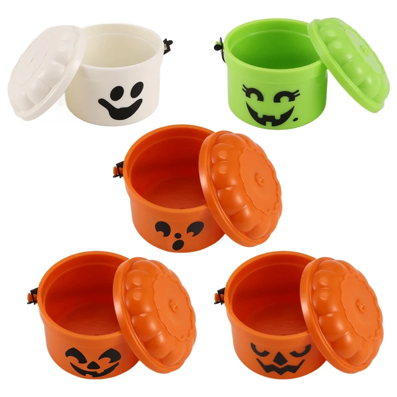 

Pumpkin Mini Bucket Miniature Halloween Buckets With Removable Lid And Working Handle Mini Trick (5Pcs)